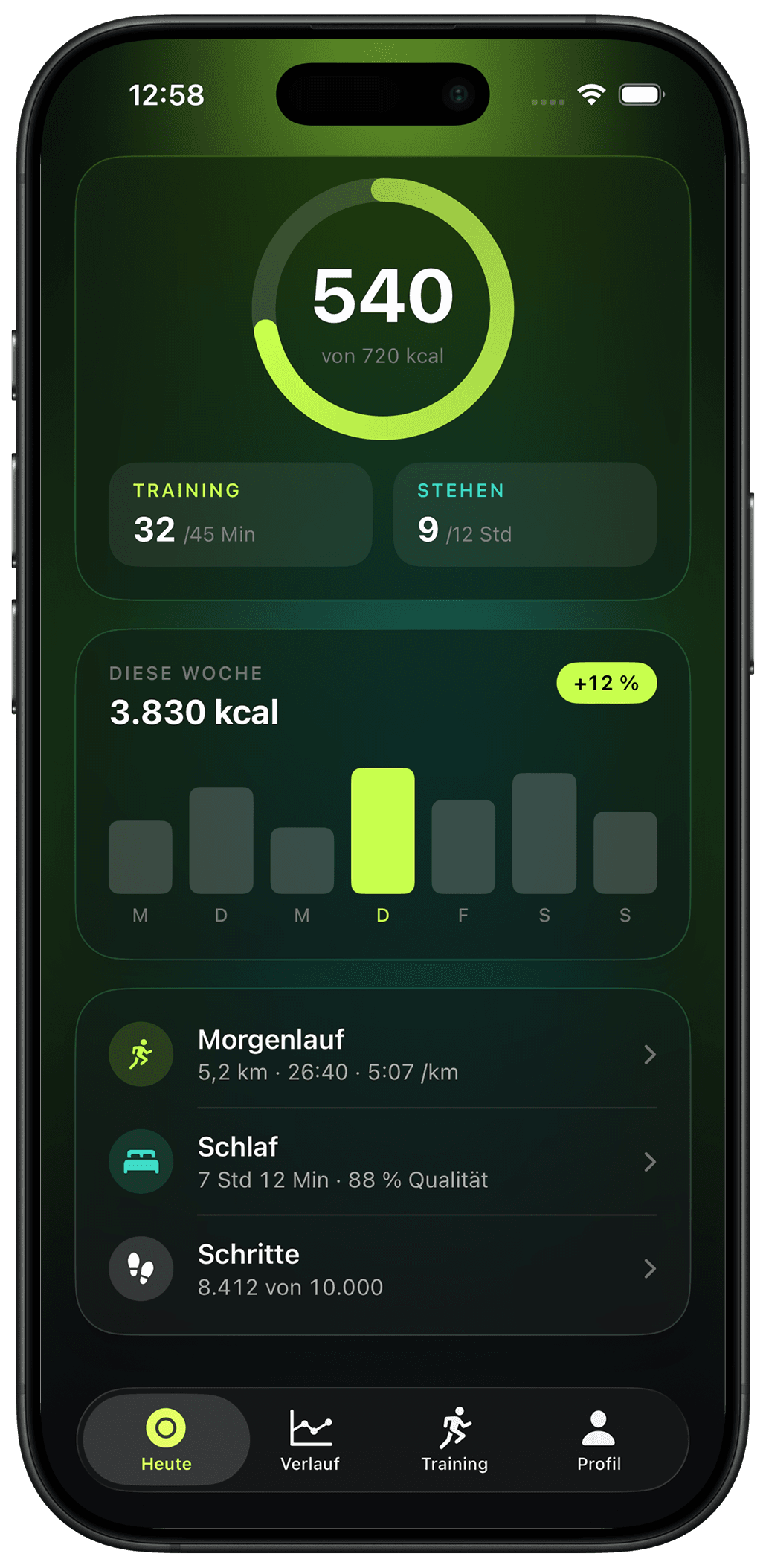 App-Ansicht eines digitalen Produkts im Bereich Fitness