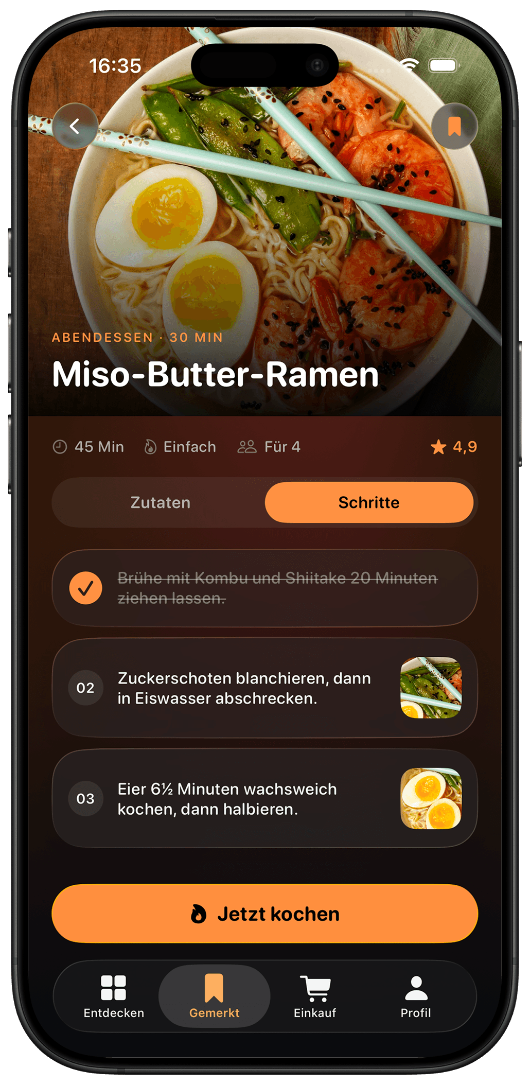 App-Ansicht eines digitalen Produkts im Bereich Kochen